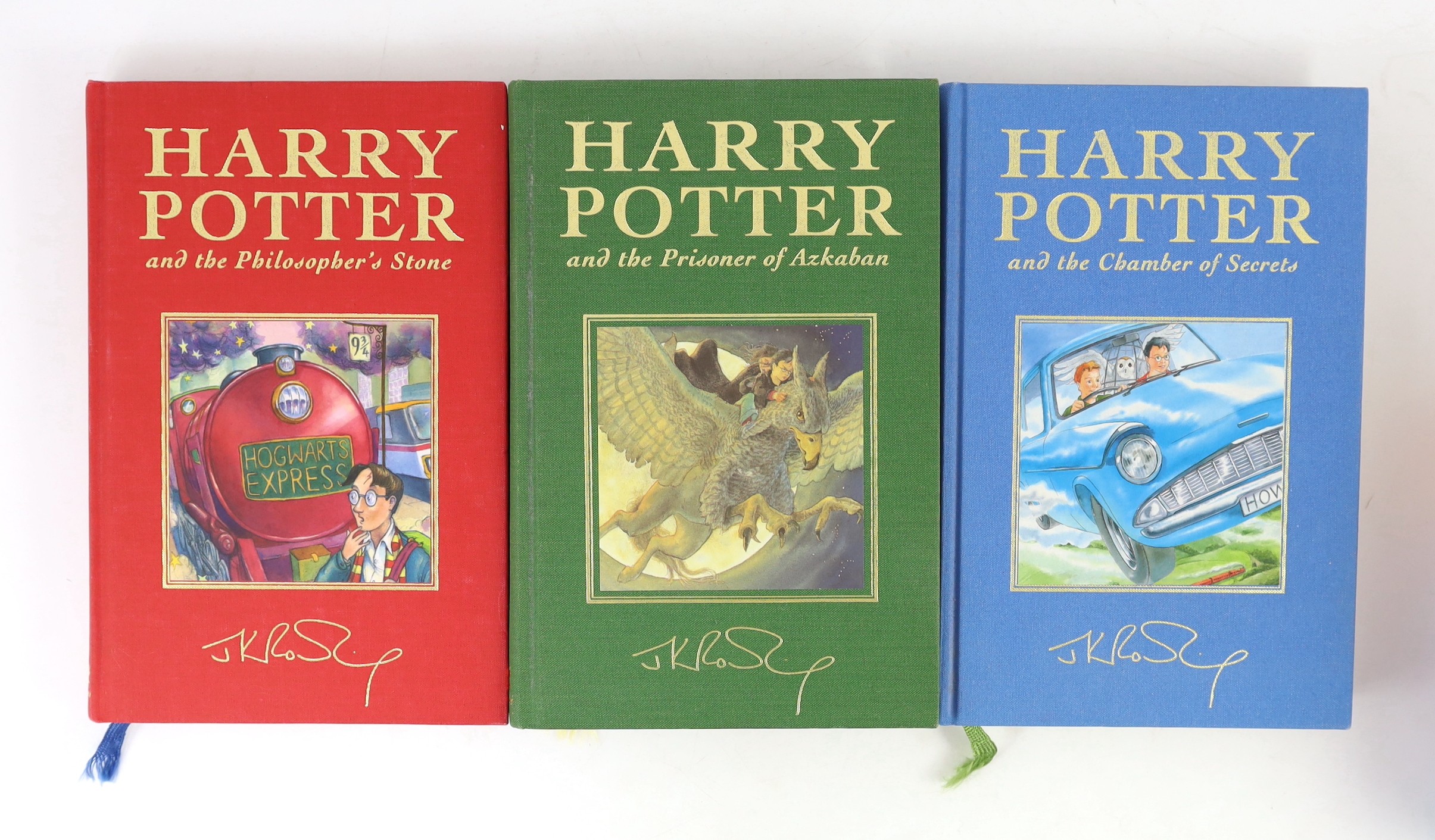 Rowling, J.K - 5 Harry Potter works - Chamber of Secrets, 1st deluke edition, 1st printing, Bloomsbury, 1999; Prisoner of Azkaban, 1st deluxe edition, 2nd printing, Bloomsbury, 1999; Philosopher’s Stone, 1st deluxe editi